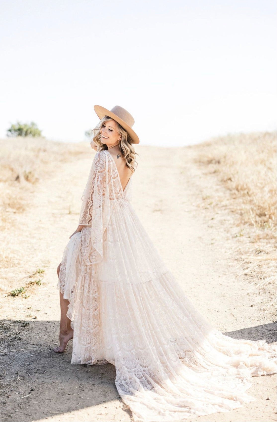 boho wedding dress with train